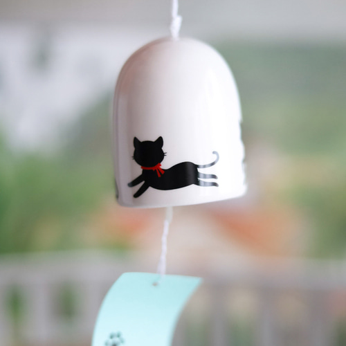 일본 검정고양이 고양이 후우링 도자기 후우링 풍경종 도어벨 후링
