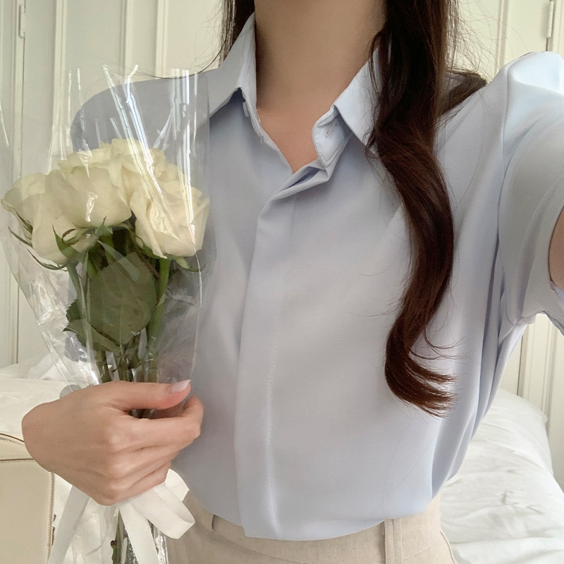 (~L링클프리) 모먼트 히든버튼 셔츠 반팔 블라우스 bs7026 이미지 8