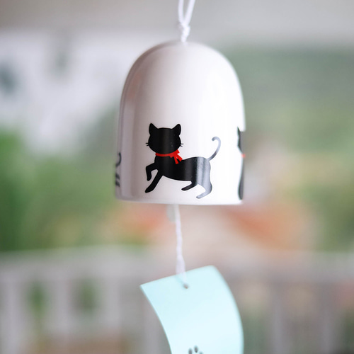 일본 검정고양이 고양이 후우링 도자기 후우링 풍경종 도어벨 후링