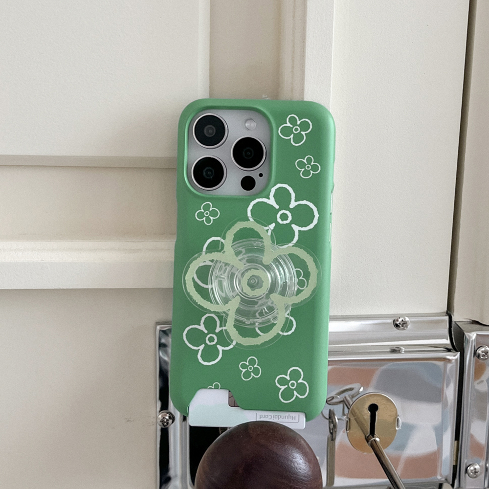 flower doodle pattern 아이폰 15pro 카드수납 하드 갤럭시 케이스 ivory - 상세 이미지 2