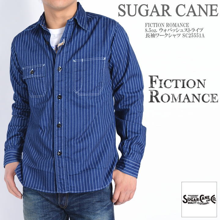 슈가케인 SUGAR CANE 긴팔 워바쉬 스트라이프 워크 셔츠 남방 SC25551A - 메인 이미지