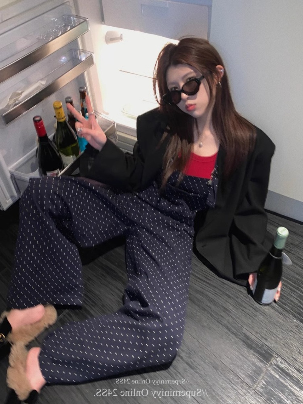 도트 멜빵바지 오버롤 땡땡이 패턴 와이드 루즈핏 힙한 얇은 점프수트 여름 3컬러 - 상세 이미지 5
