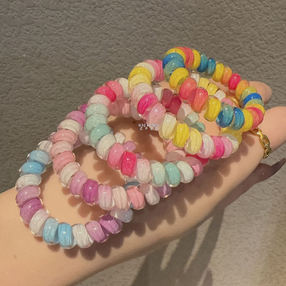 컬러 스프링머리끈 전화선머리끈 짱짱한 헤어끈 - 상세 이미지 5