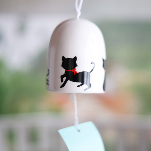 일본 검정고양이 고양이 후우링 도자기 후우링 풍경종 도어벨 후링