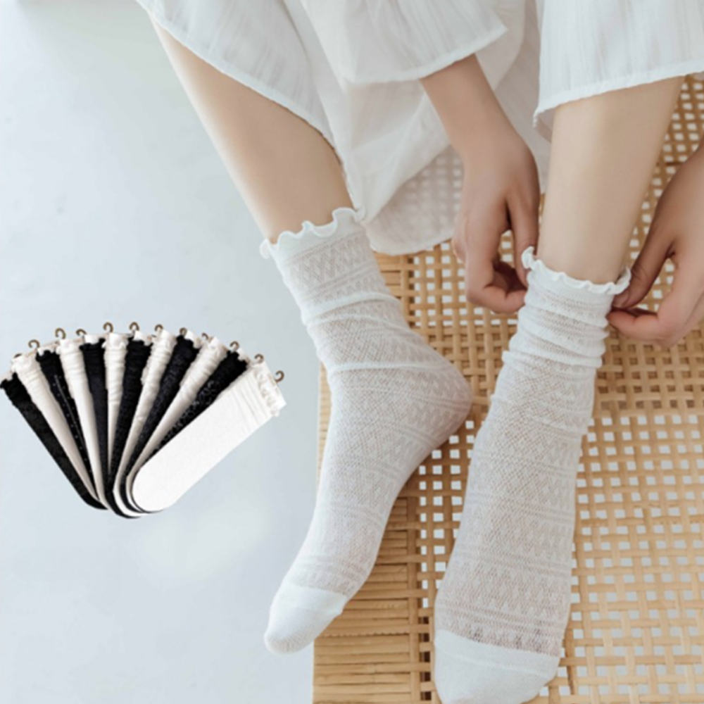 꽃무늬양말 샌들 여성 흰 시스루 레이스 망사 여름 중목 양말 - 상세 이미지 5