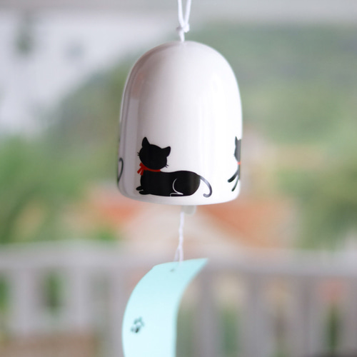 일본 검정고양이 고양이 후우링 도자기 후우링 풍경종 도어벨 후링