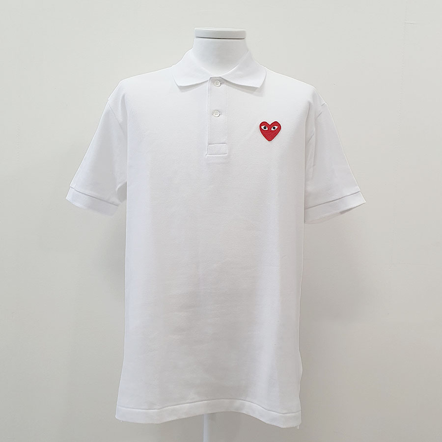 꼼데가르송 남성 레드 하트 와펜 PK 폴로 반팔 티셔츠 화이트 AZ T006 051 5 P1T006