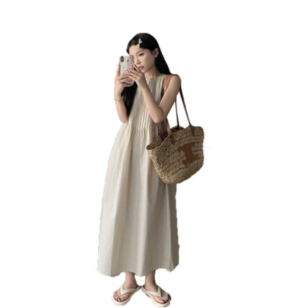 빅사이즈 나시 원피스 심플 클래식 봄 여름 데일리 패션 코디 여친룩 여행 휴양지 동남아 - 상세 이미지 3