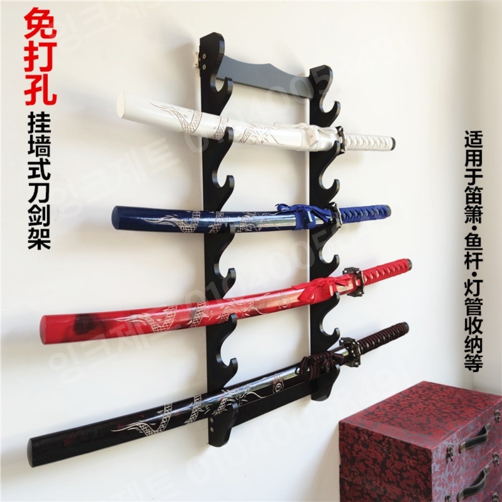 검 받침대 벽걸이 일본도 죽도 6구 지휘봉 검도장 보관 - 상품 이미지