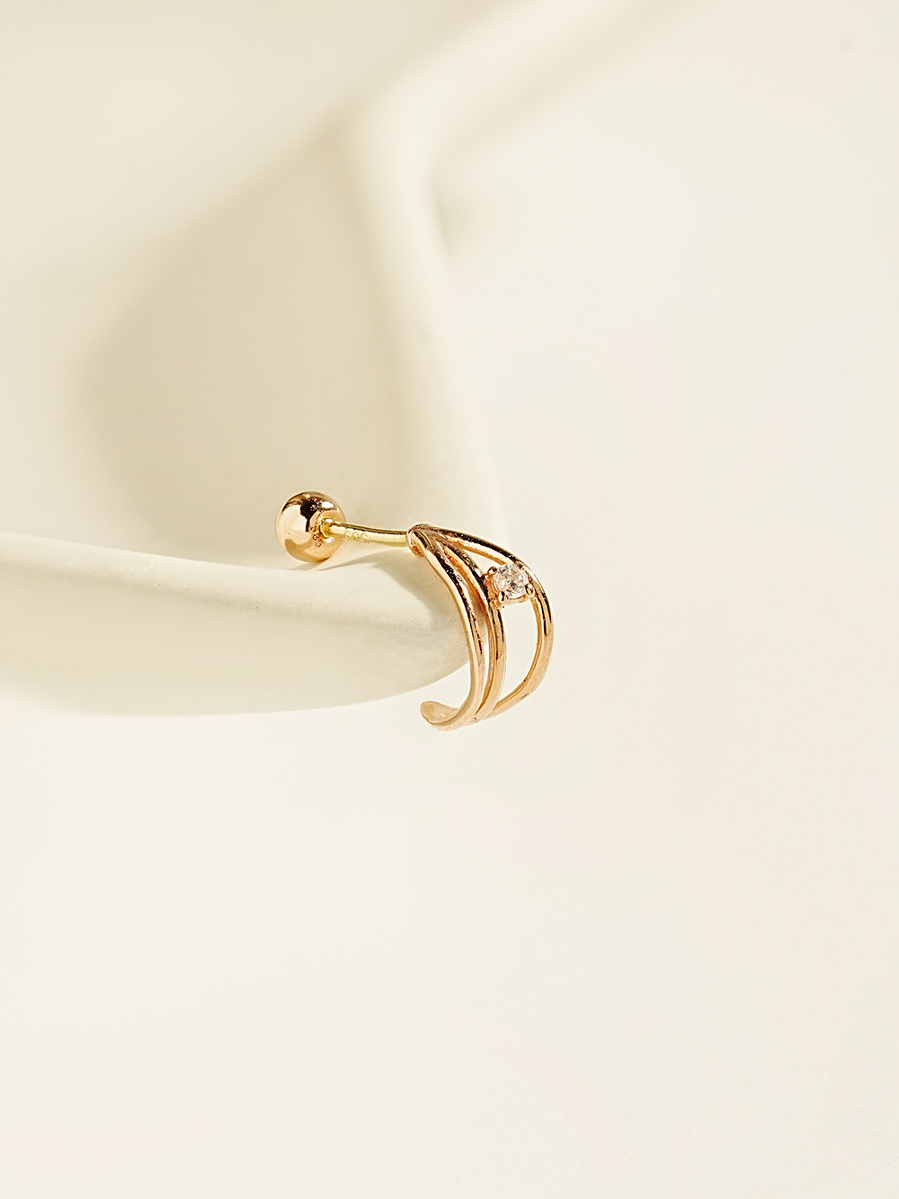 14K 세줄 큐빅 라인 링 피어싱 귀걸이 - 상세 이미지 3