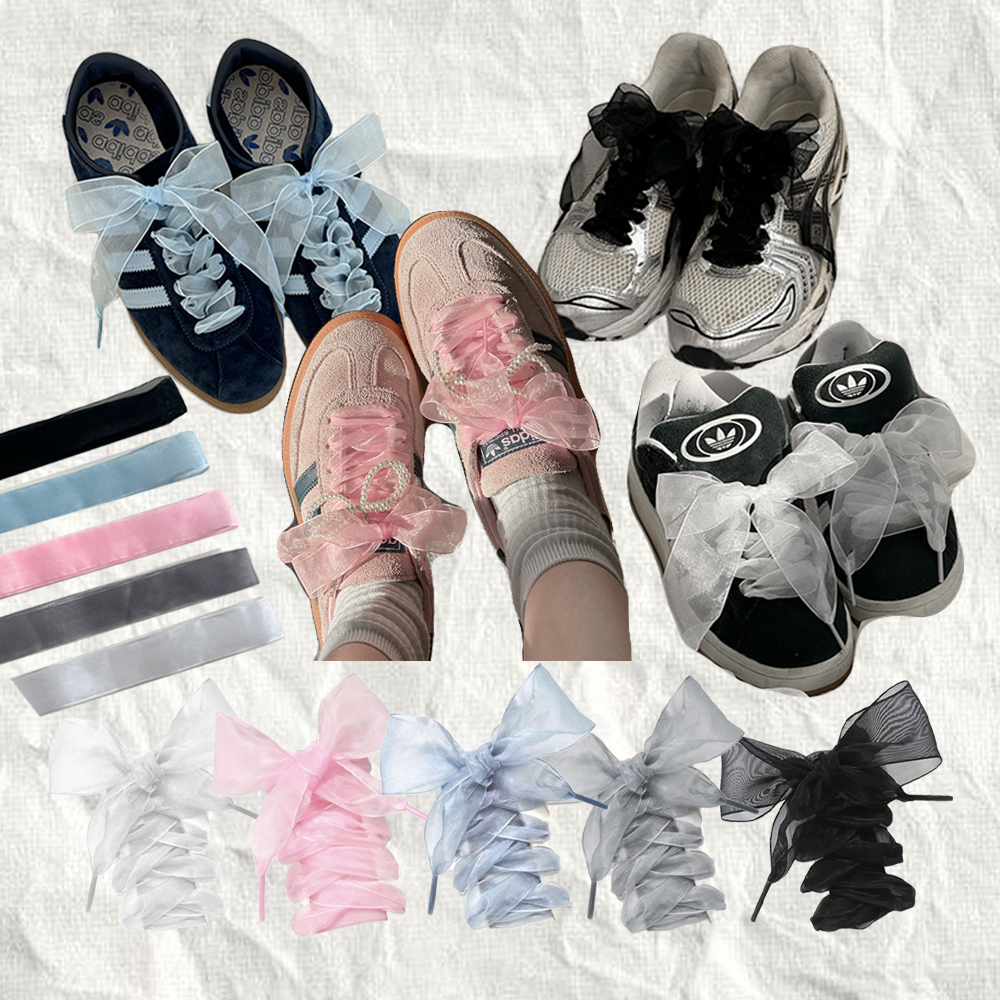 [❤당일출고❤1+1/2size] 오간자 쉬폰 운동화끈 시스루 신발 꾸미기 스트랩 신발끈 5color 상세 이미지 2