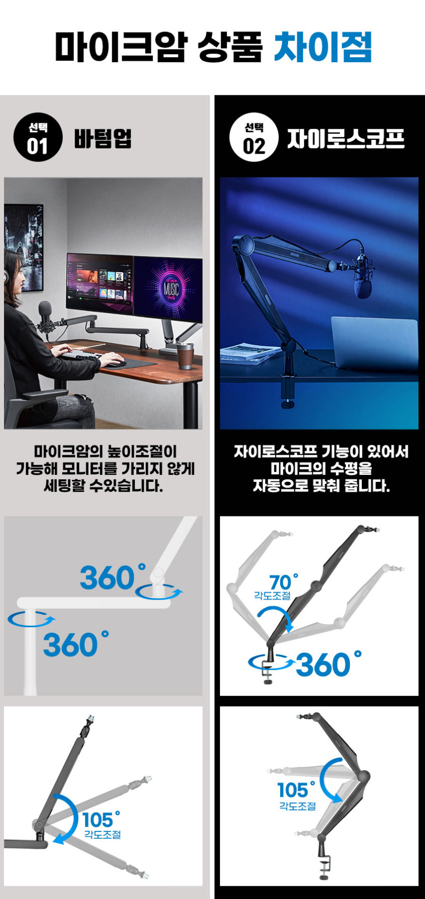 마운트뷰 바텀업 마이크암 마이크 거치대 탁상용 스탠드 걸이 홀더 자바라 팝필터 콘덴서 판매처 상세 정보 이미지 1
