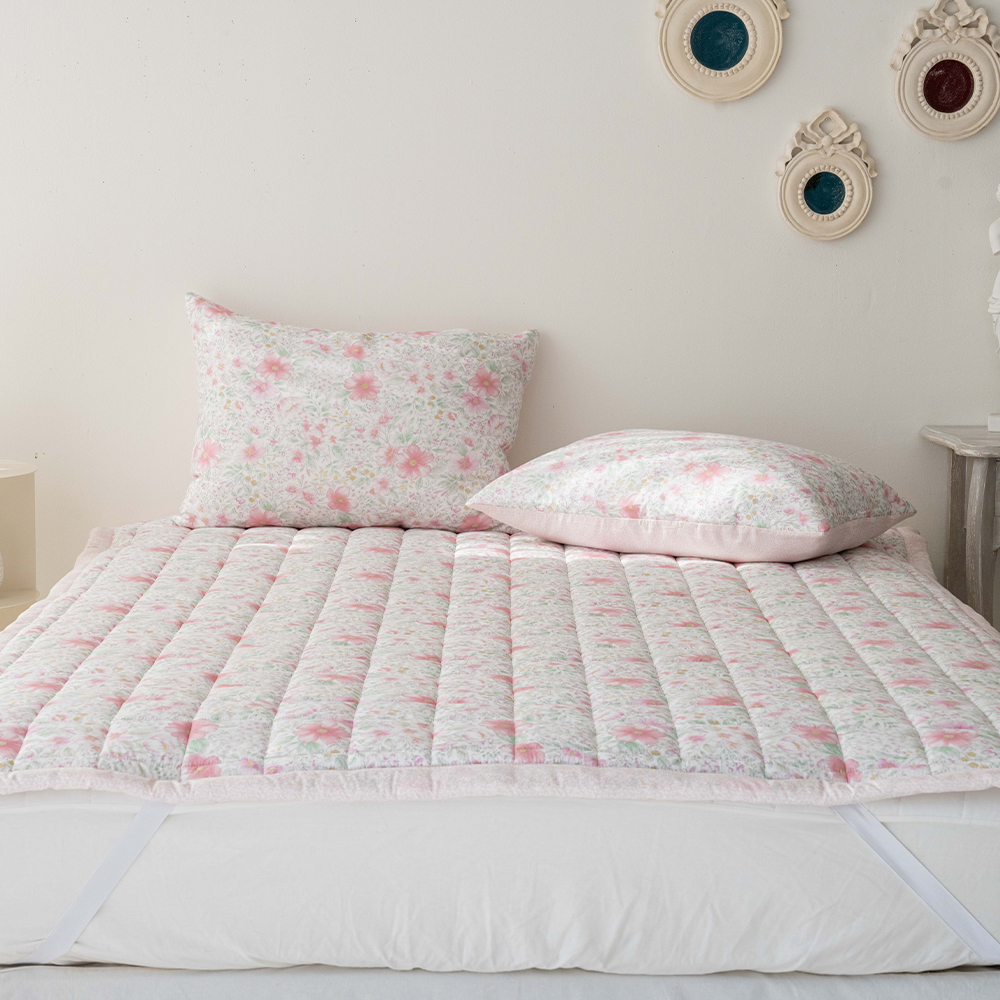 송화침장 모달패드 매트리스 고정밴드 플라워패턴 퀸 침대패드