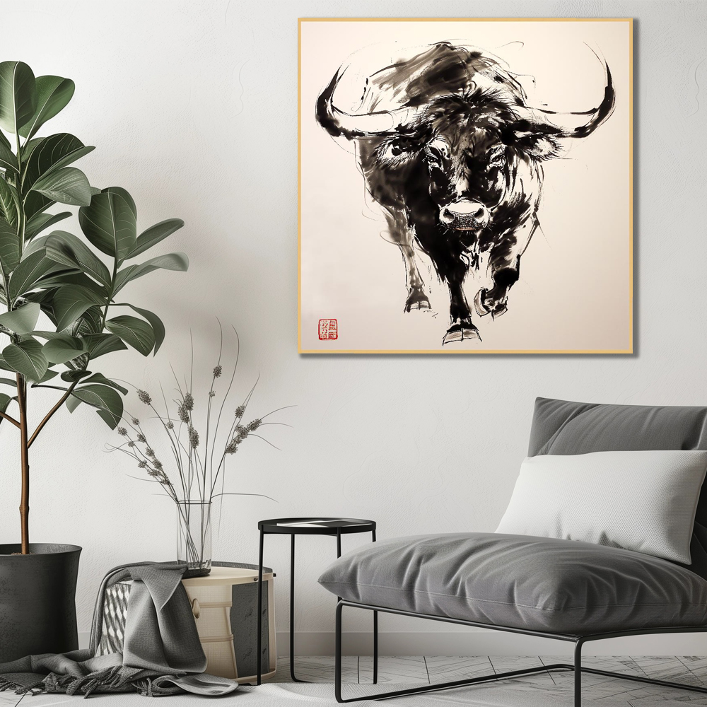 쥐 (자) 80x80cm 무광블랙 알루미늄액자 십이간지그림 - 상세 이미지 2