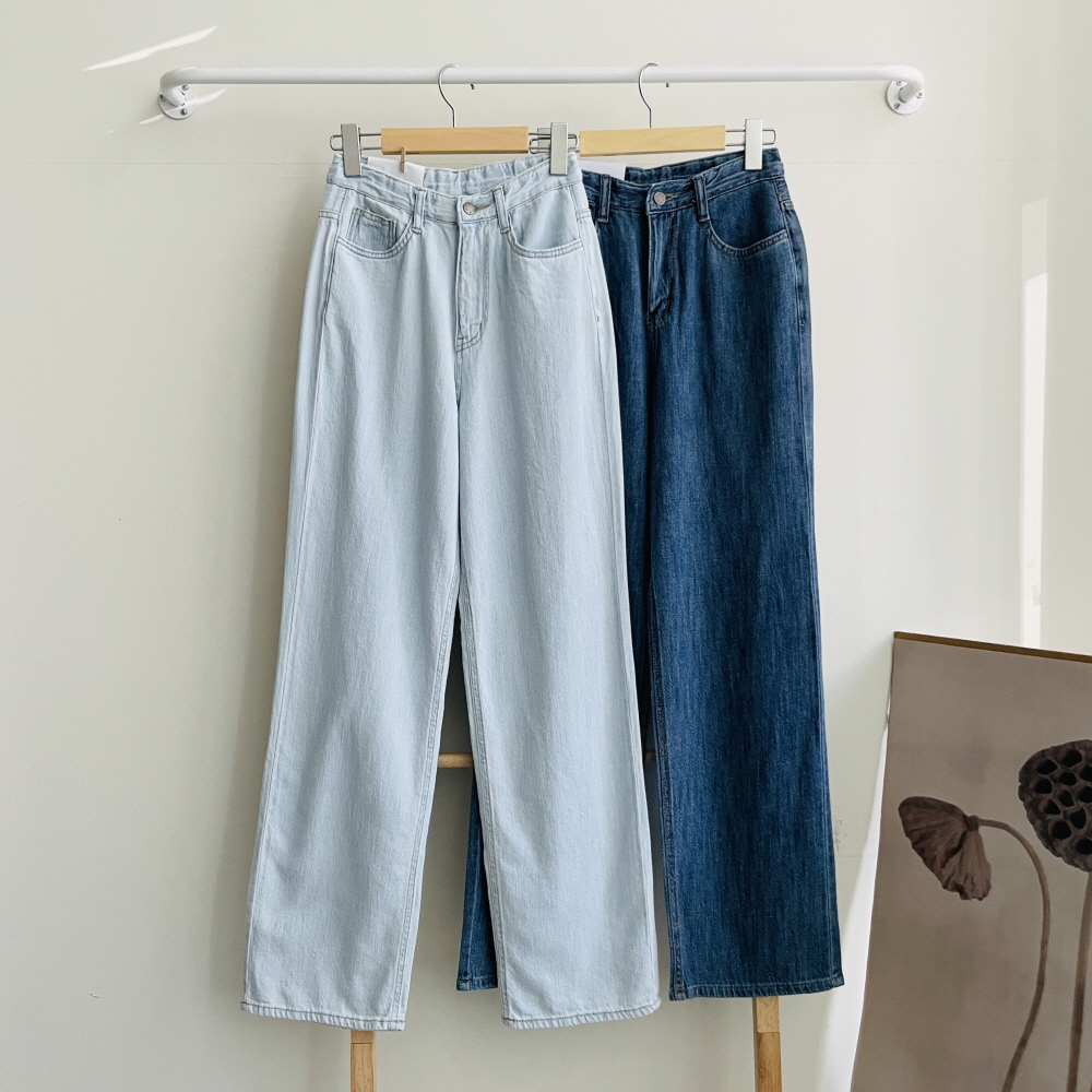여름 여자 와이드청바지 히든밴딩 하이웨스트 빅사이즈 연청 진청 데님 팬츠