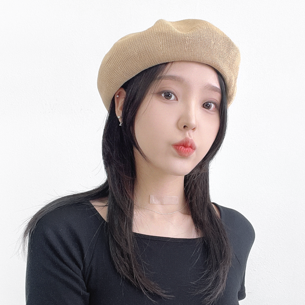 쥬르 베이직 심플 여성 봄 여름 꼭지 면 니트 베레모 - 메인 이미지