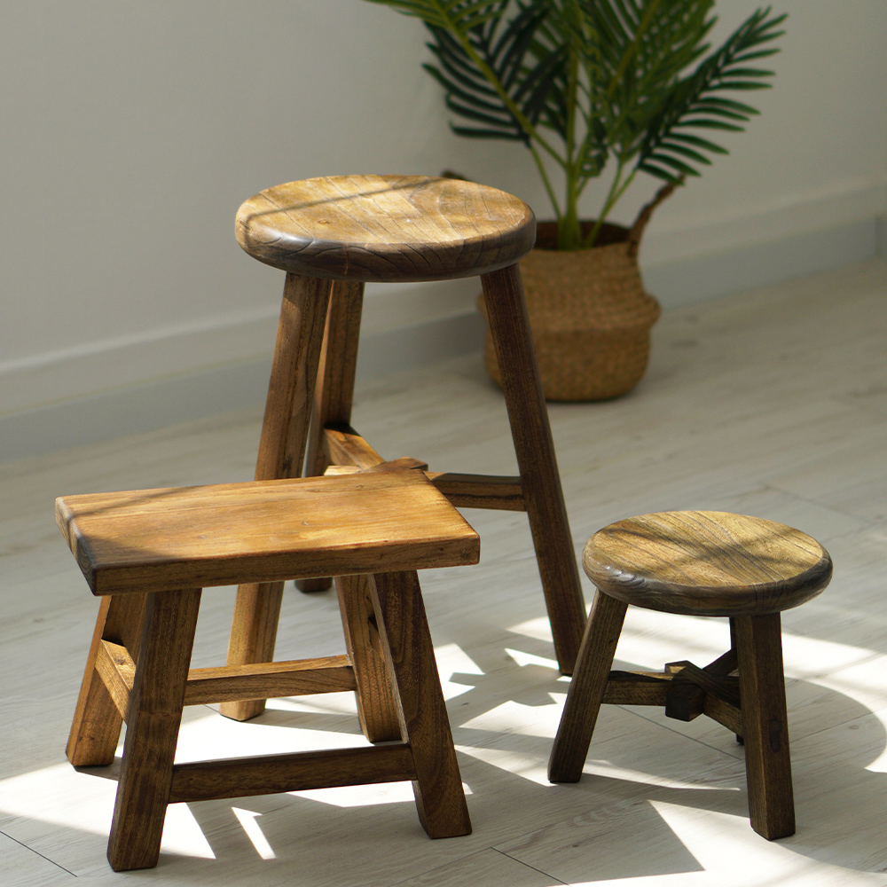 고재스툴 빈티지 원목 스툴 우드 고목나무 원형 미니 의자 화분정리 원형스툴