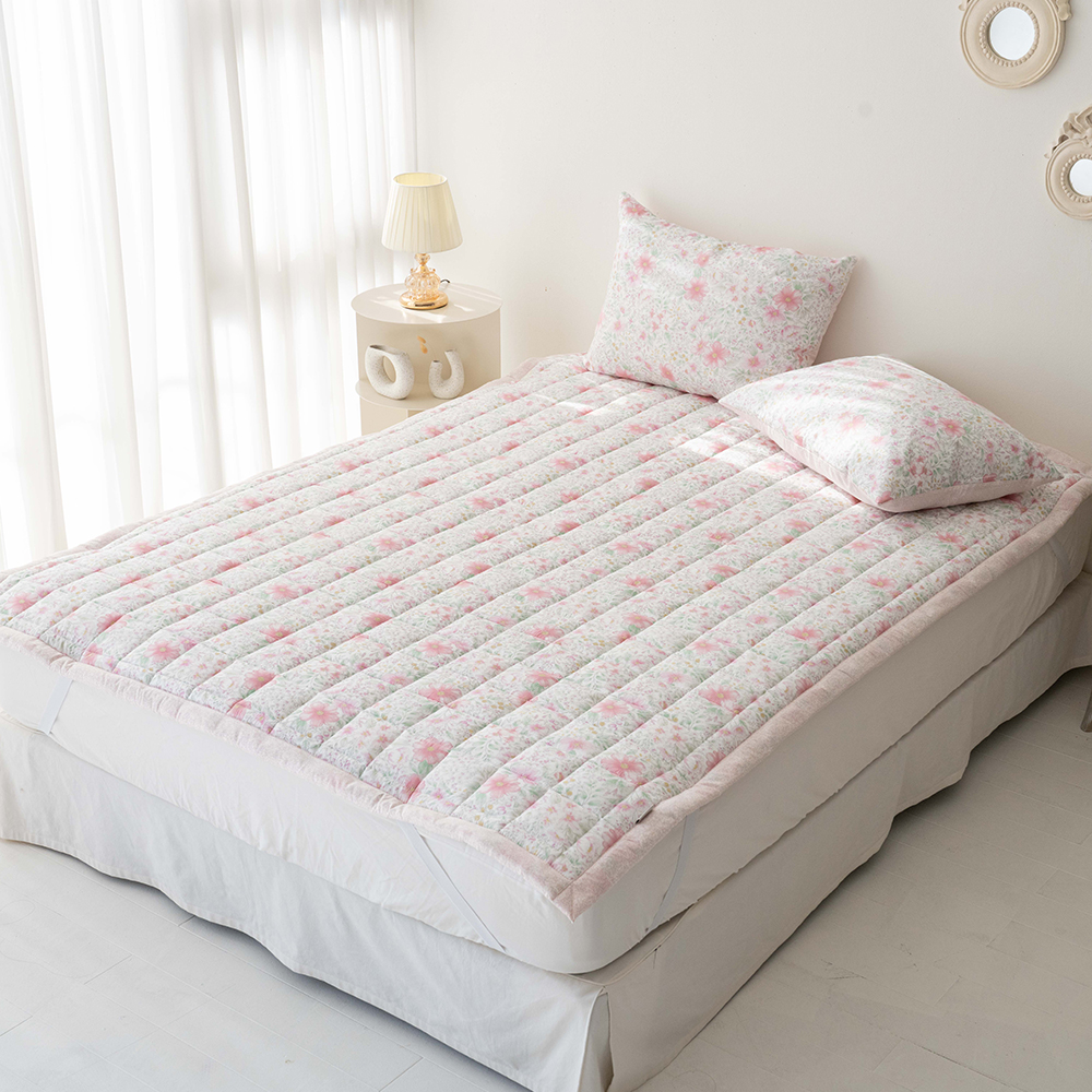 송화침장 모달패드 매트리스 고정밴드 플라워패턴 퀸 침대패드