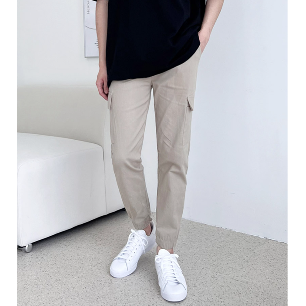 조그팬츠 남자 여름용 조거 얇은 조커 카고 린넨 마 바지 - 상세 이미지 2