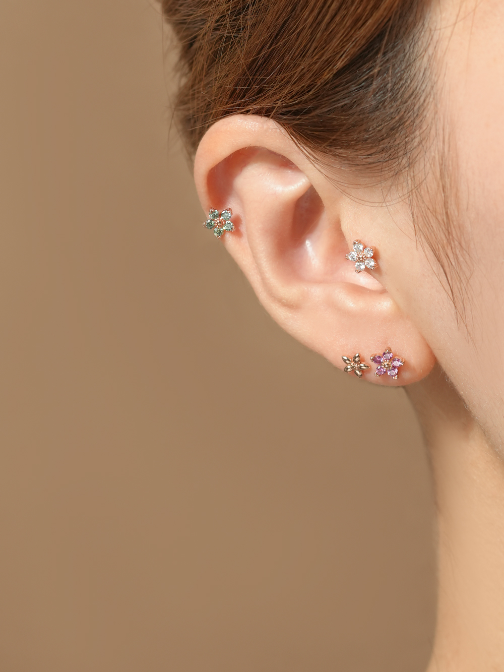 14K 모이사나이트 다이아 버베나 플라워 피어싱 귀걸이 이미지 7