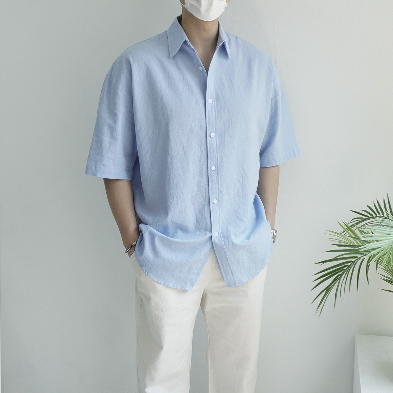 남자 빅사이즈 오버핏 코튼 라이크 린넨 반팔 셔츠 8컬러 - 상품 이미지