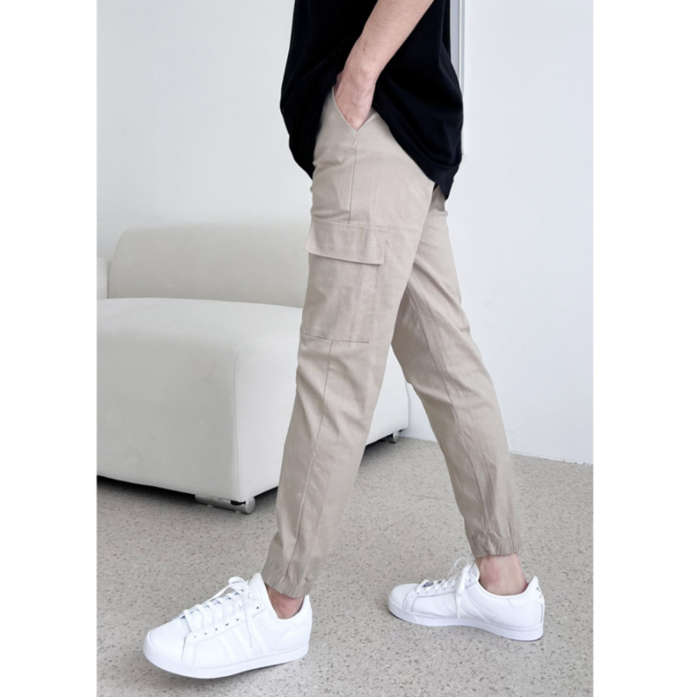 조그팬츠 남자 여름용 조거 얇은 조커 카고 린넨 마 바지 - 상세 이미지 3