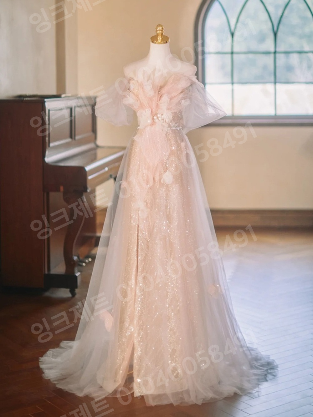 이브닝드레스 화려한 분홍색 스냅 촬영 레이스 웨딩 행사 - 상품 이미지