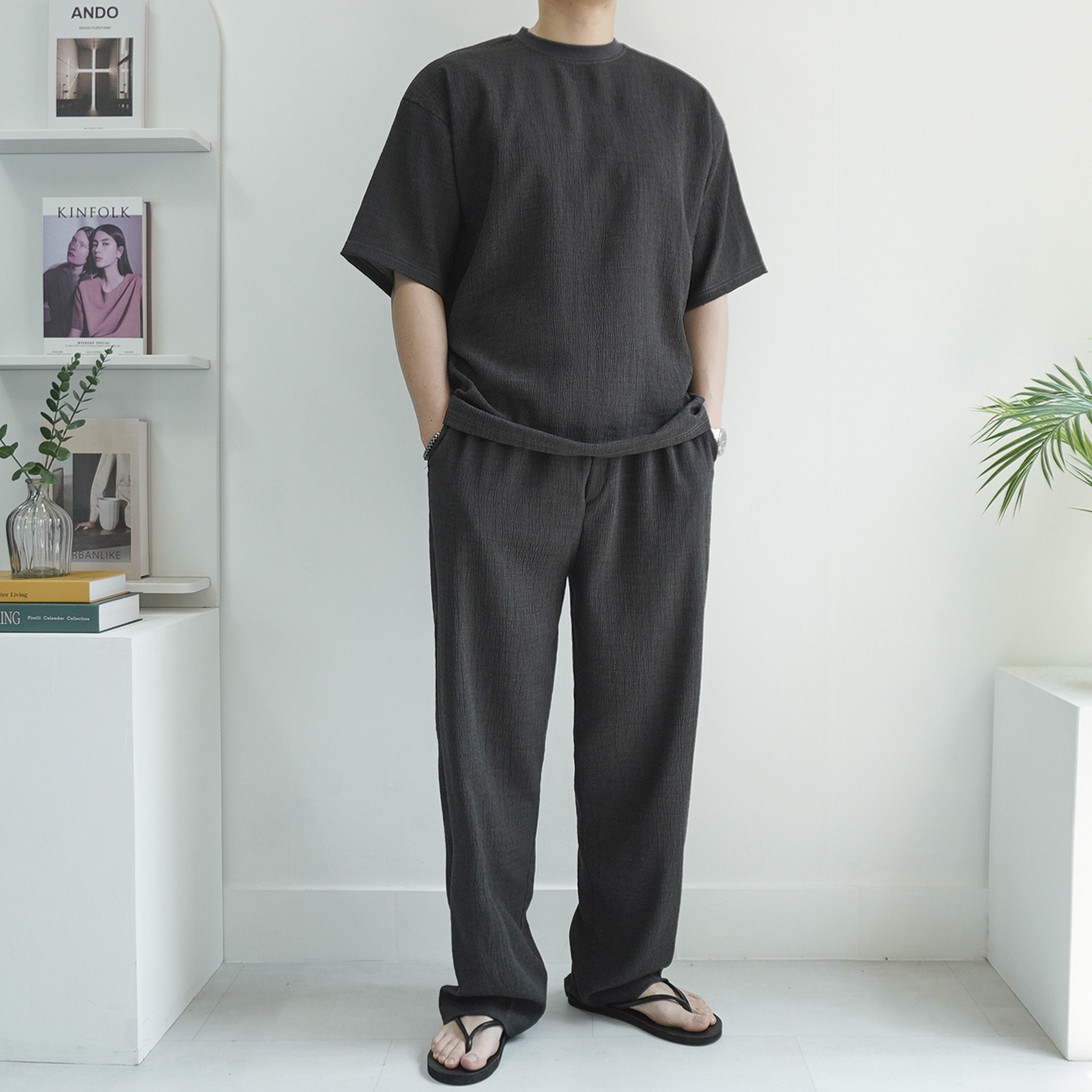 남자 시어서커 텍스쳐 오버핏 반팔티셔츠 2color - 상세 이미지 4
