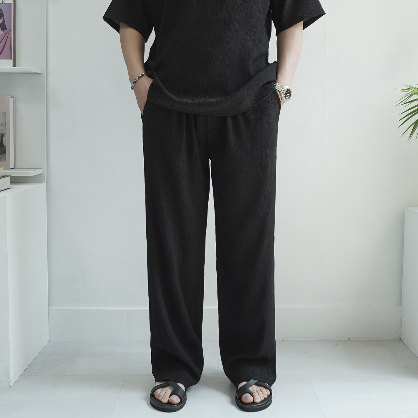 남자 시어서커 텍스쳐 오버핏 반팔티셔츠 2color - 상세 이미지 3