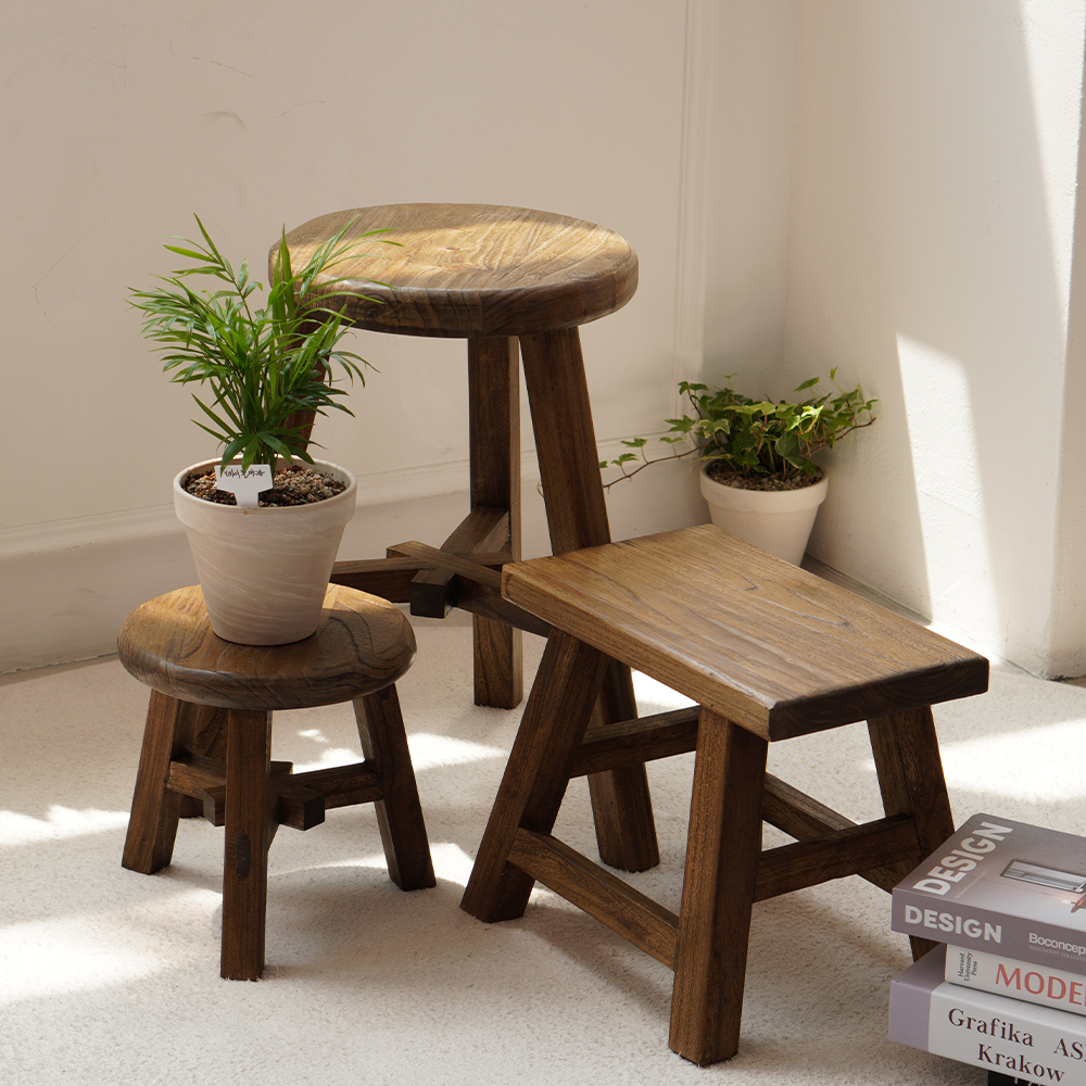 고재스툴 빈티지 원목 스툴 우드 고목나무 원형 미니 의자 화분정리 원형스툴
