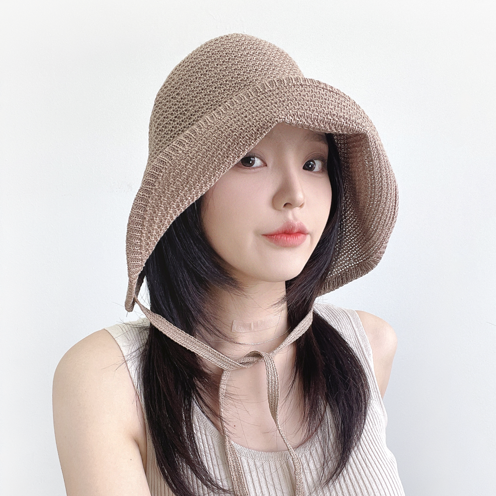 캄란 챙넓은 여성 여름 휴양지 밀짚 턱끈 스트랩 니트 보넷 벙거지모자 버킷햇 - 상세 이미지 3
