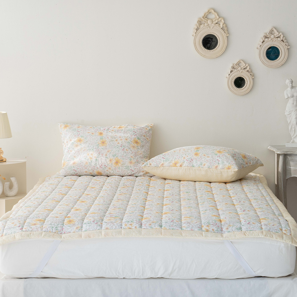 송화침장 모달패드 매트리스 고정밴드 플라워패턴 퀸 침대패드