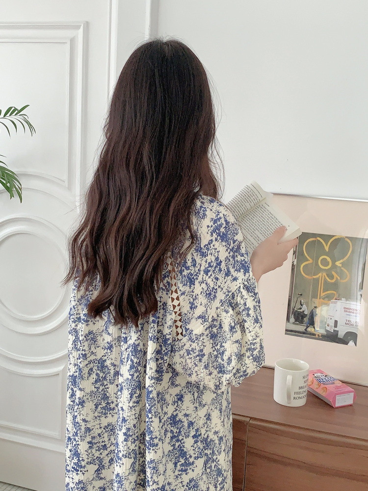 임산부 여름 원피스잠옷 수유 파자마 빅사이즈 루즈핏 요루면 반팔 홈웨어 - 상세 이미지 4