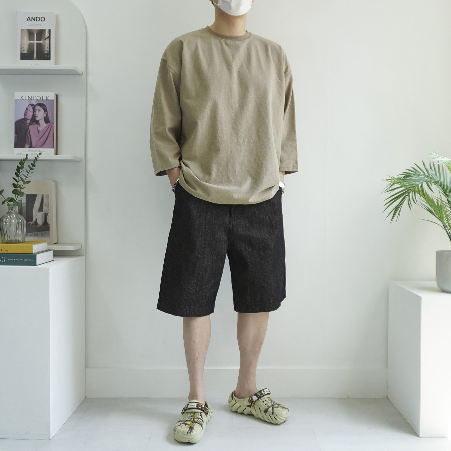 남자 여름 린넨 7부 오버핏 반팔티셔츠 5color 이미지 3