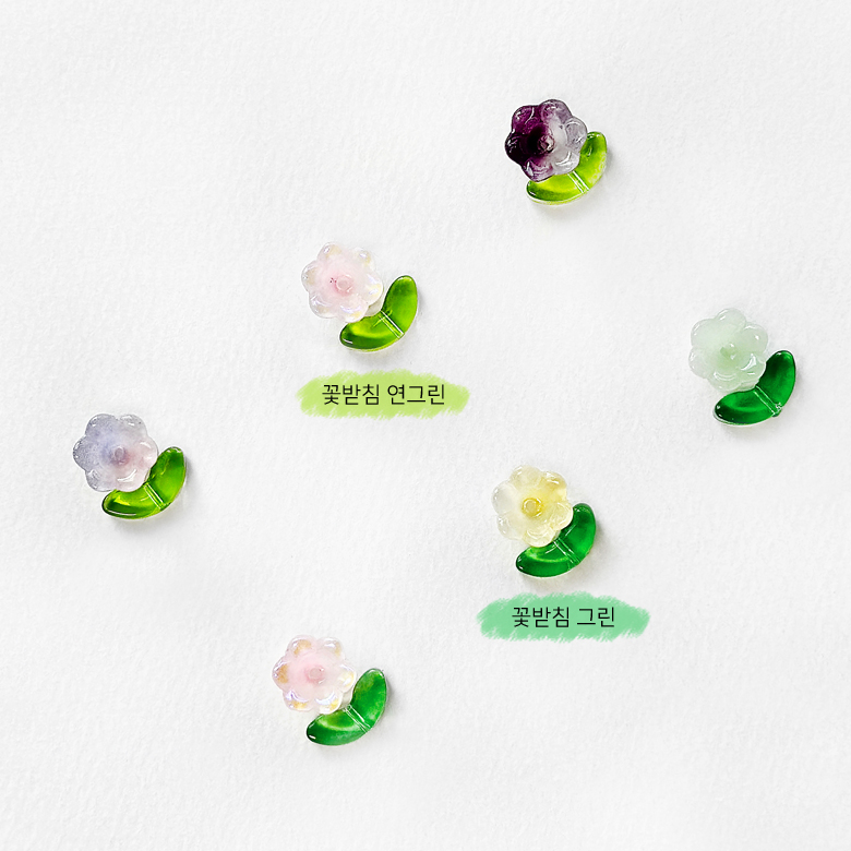 2p) 뉴 해당화 미니 크리스탈 꽃잎 투톤 비즈 꽃받침 - 상세 이미지 2