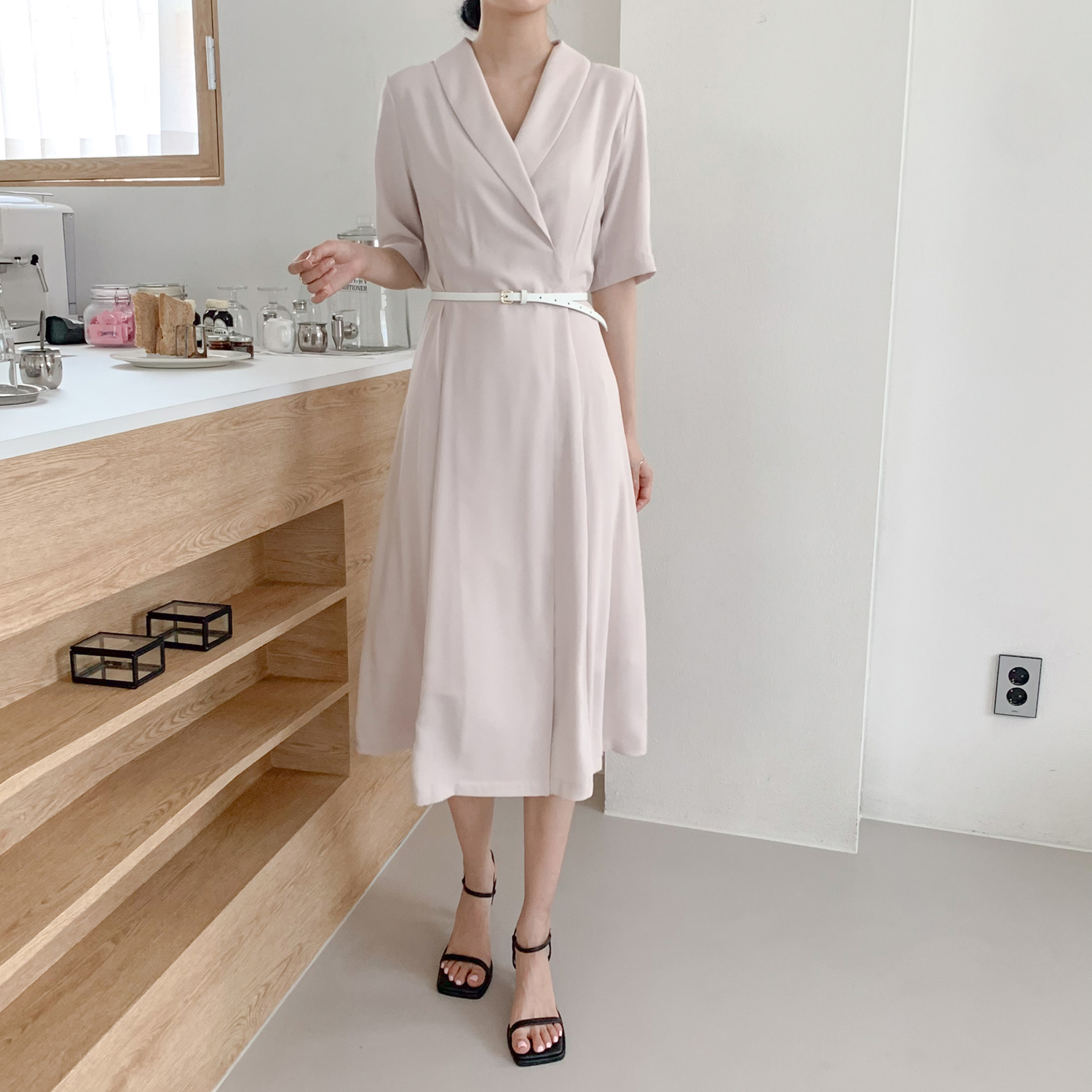 플레어 카라 빅사이즈 피로연 88사이즈 하객룩 결혼식 예복 혼주 정장원피스 긴팔 상견례옷차림 봄 겨울 2월 이미지 4