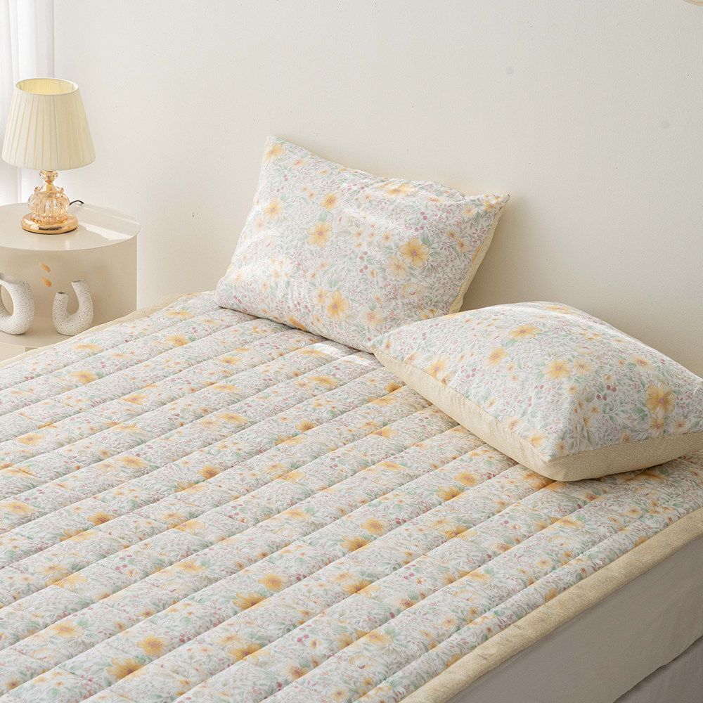 송화침장 모달패드 매트리스 고정밴드 플라워패턴 퀸 침대패드