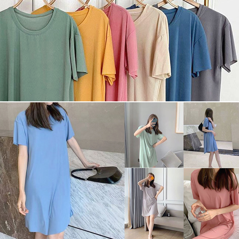 여성 쿨링 홈웨어 무봉제 여름 여자 원피스 쿨링 잠옷 - 상품 이미지