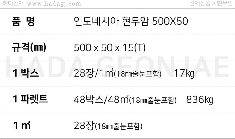 인도네시아 현무암 롱브릭타일 500x50x15T / 하다건재