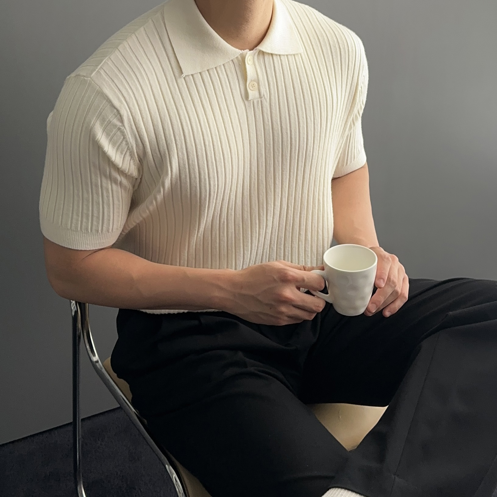 1+1 머슬핏반팔니트 남성반팔카라니트 - 상세 이미지 5