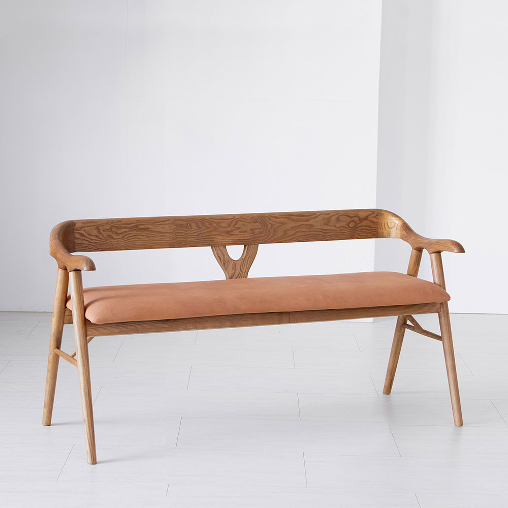 스코나 버튼스 물푸레 애쉬 원목 아쿠아누벅 패브릭 2인 등받이 벤치 의자 1200