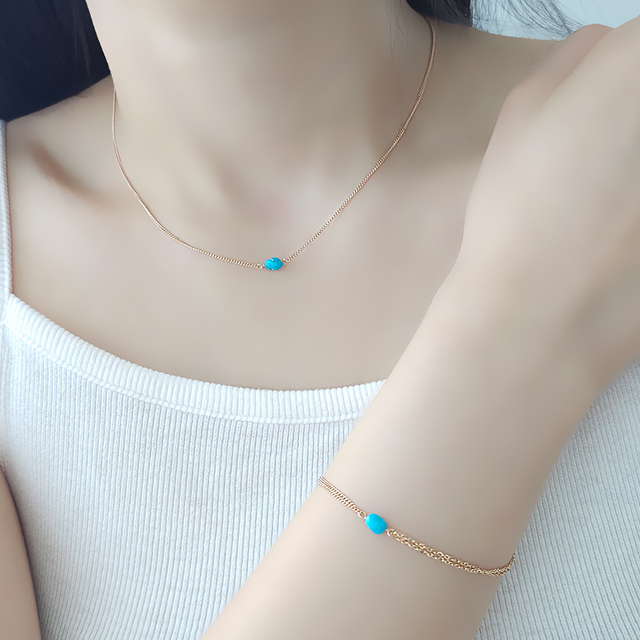 14K,18K 미니멀 천연 터키석 원석 목걸이 이미지 3