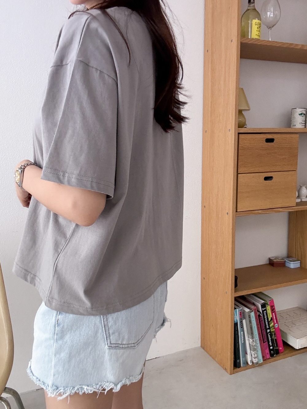 세미크롭 반팔티 여름 여성 서핑 프린팅 면 반팔 티셔츠 이미지 8