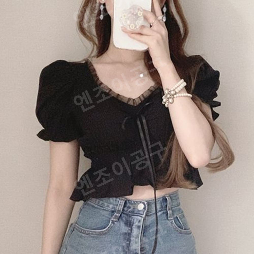 mini 핑계고 15화 카리나 블라우스 레이스 리본 의상 옷 패션 - 메인 이미지