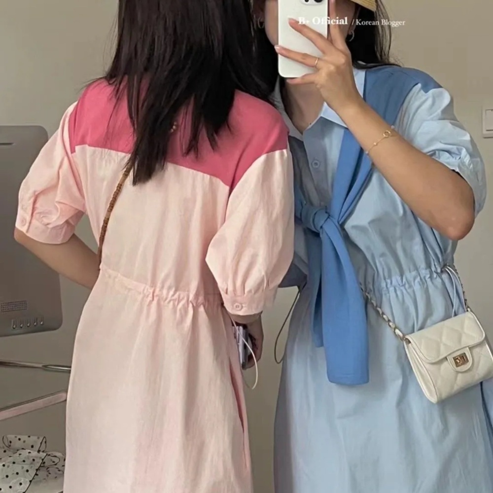 빅사이즈 반팔 원피스 임산부 어깨숄 가디건 포인트 등원 데일리 캐주얼 코디 패션 4컬러 - 상세 이미지 3