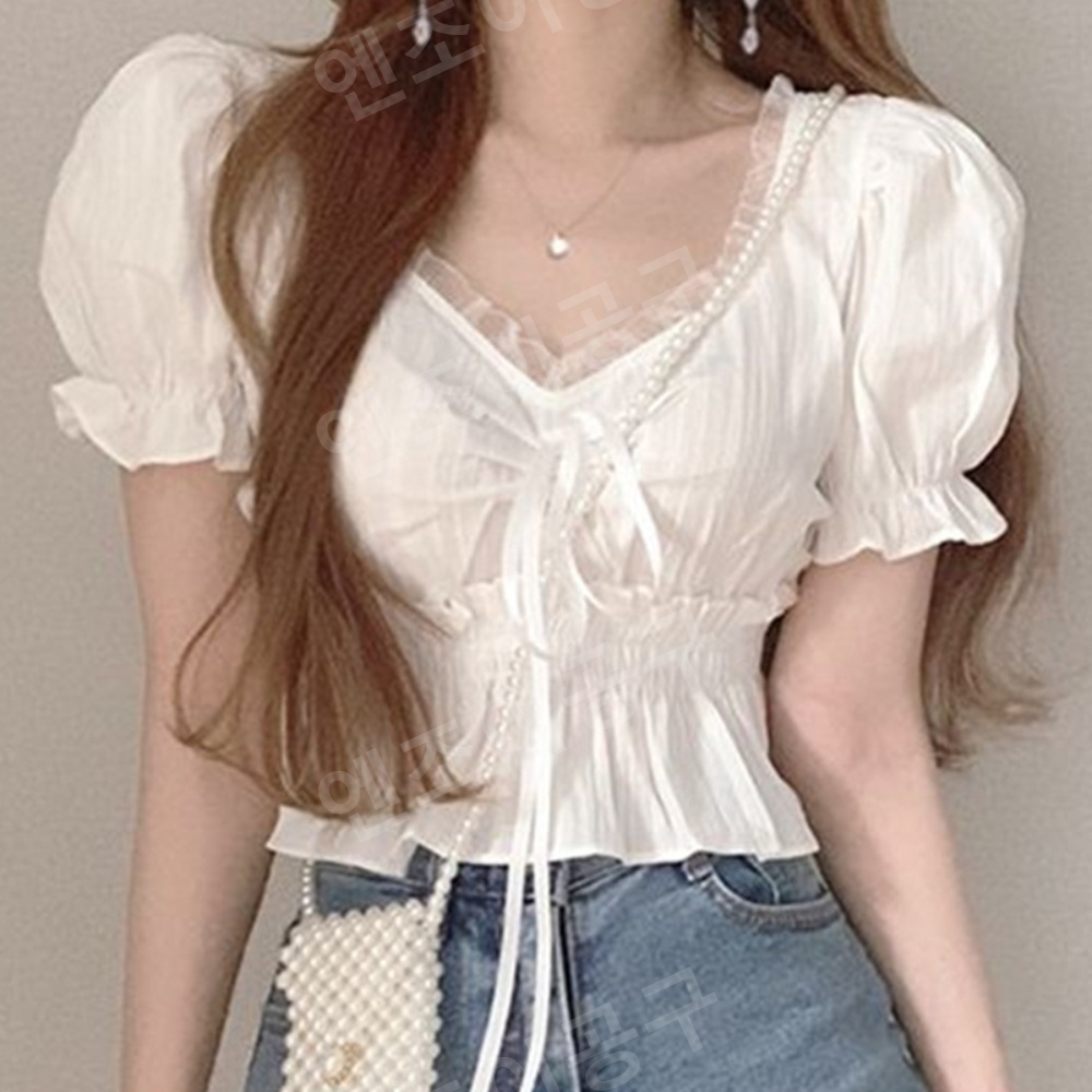 mini 핑계고 15화 카리나 블라우스 레이스 리본 의상 옷 패션 - 상세 이미지 3