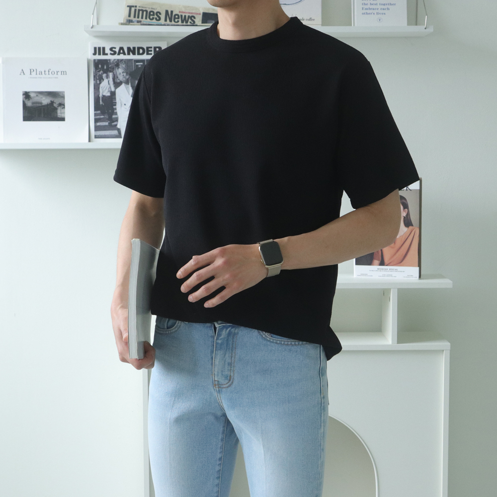 남자 반팔티 오버핏 무지 흰색 여름 반팔 티셔츠 - 상세 이미지 2