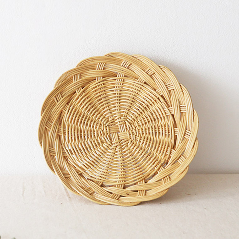 플레이팅접시 라탄 내추럴 원형 트레이 홈카페 디저트 과일 접시