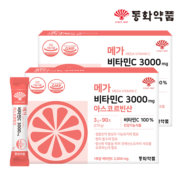 동화약품 메가 비타민C 3000 mg 아스코르빈산 90포, 2개