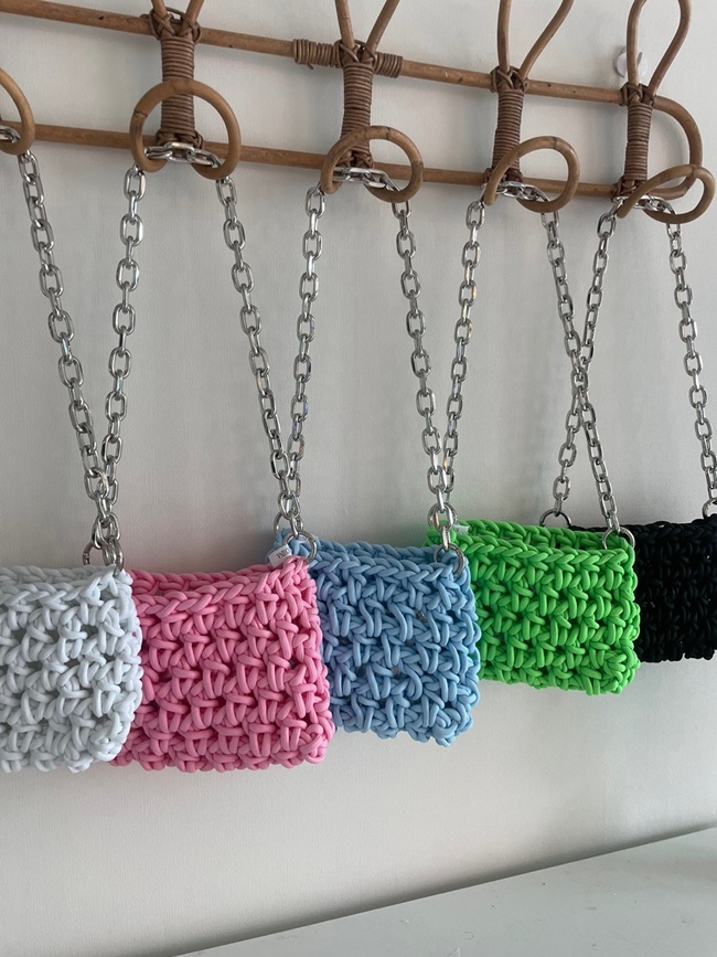 핸드메이드 니트 그물 네트 체인 버킷 숄더백 여름 뜨개가방